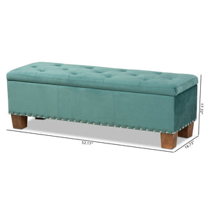Baxton Studio Baxton Studio Modern Velvet Upholstered Button-Tufted Storage Ottoman Bench with Elegant Design Teal Blue BBT3136-Teal Velvet/Walnut-Otto