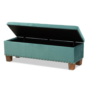 Baxton Studio Baxton Studio Modern Velvet Upholstered Button-Tufted Storage Ottoman Bench with Elegant Design Teal Blue BBT3136-Teal Velvet/Walnut-Otto