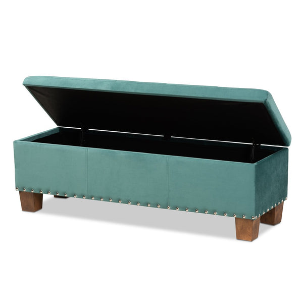 Baxton Studio Baxton Studio Modern Velvet Upholstered Button-Tufted Storage Ottoman Bench with Elegant Design Teal Blue BBT3136-Teal Velvet/Walnut-Otto