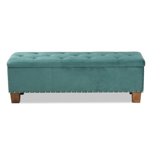 Baxton Studio Baxton Studio Modern Velvet Upholstered Button-Tufted Storage Ottoman Bench with Elegant Design Teal Blue BBT3136-Teal Velvet/Walnut-Otto