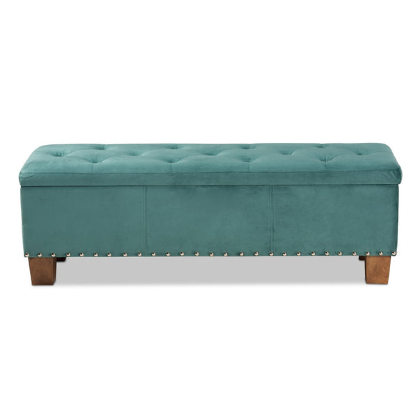 Baxton Studio Baxton Studio Modern Velvet Upholstered Button-Tufted Storage Ottoman Bench with Elegant Design Teal Blue BBT3136-Teal Velvet/Walnut-Otto