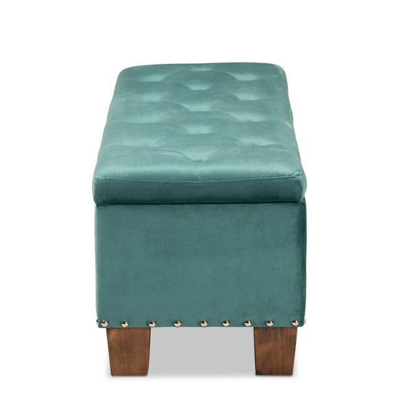 Baxton Studio Baxton Studio Modern Velvet Upholstered Button-Tufted Storage Ottoman Bench with Elegant Design Teal Blue BBT3136-Teal Velvet/Walnut-Otto