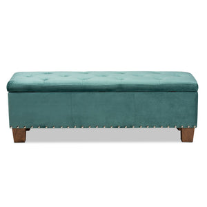 Baxton Studio Baxton Studio Modern Velvet Upholstered Button-Tufted Storage Ottoman Bench with Elegant Design Teal Blue BBT3136-Teal Velvet/Walnut-Otto