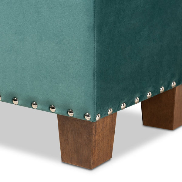 Baxton Studio Baxton Studio Modern Velvet Upholstered Button-Tufted Storage Ottoman Bench with Elegant Design Teal Blue BBT3136-Teal Velvet/Walnut-Otto