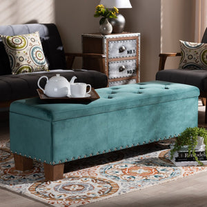 Baxton Studio Baxton Studio Modern Velvet Upholstered Button-Tufted Storage Ottoman Bench with Elegant Design Teal Blue BBT3136-Teal Velvet/Walnut-Otto