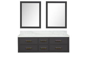 English Elm Black Double Bath Vanity 60 in. W x 22 in. D with Carrara Marble Top, Soft-Close Drawers & Mirrors B2731S01565
