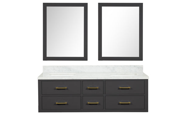 English Elm Black Double Bath Vanity 60 in. W x 22 in. D with Carrara Marble Top, Soft-Close Drawers & Mirrors B2731S01565