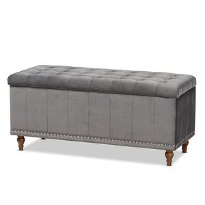Baxton Studio Baxton Studio Kaylee Modern Grey Velvet Storage Ottoman Bench with Button-Tufted Design & Elegance BBT3137-Grey Velvet/Walnut-Otto