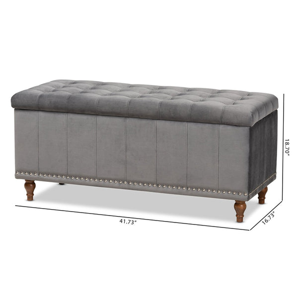 Baxton Studio Baxton Studio Kaylee Modern Grey Velvet Storage Ottoman Bench with Button-Tufted Design & Elegance BBT3137-Grey Velvet/Walnut-Otto