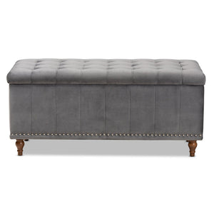 Baxton Studio Baxton Studio Kaylee Modern Grey Velvet Storage Ottoman Bench with Button-Tufted Design & Elegance BBT3137-Grey Velvet/Walnut-Otto