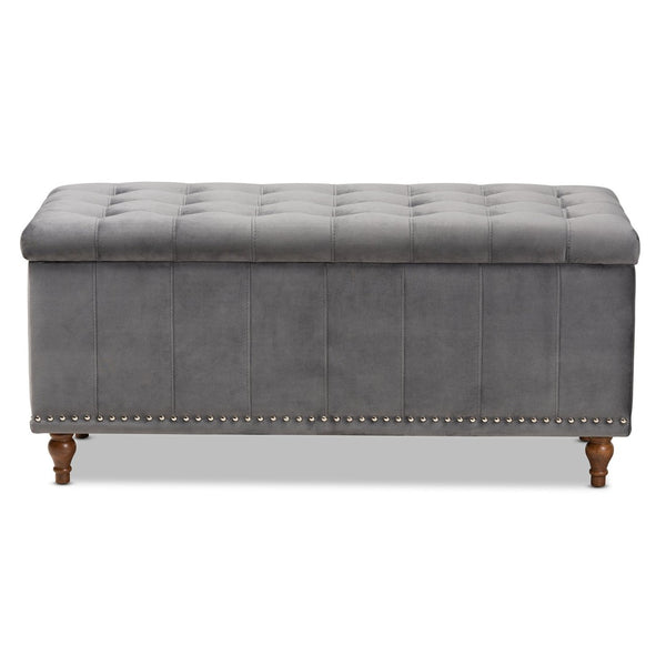 Baxton Studio Baxton Studio Kaylee Modern Grey Velvet Storage Ottoman Bench with Button-Tufted Design & Elegance BBT3137-Grey Velvet/Walnut-Otto