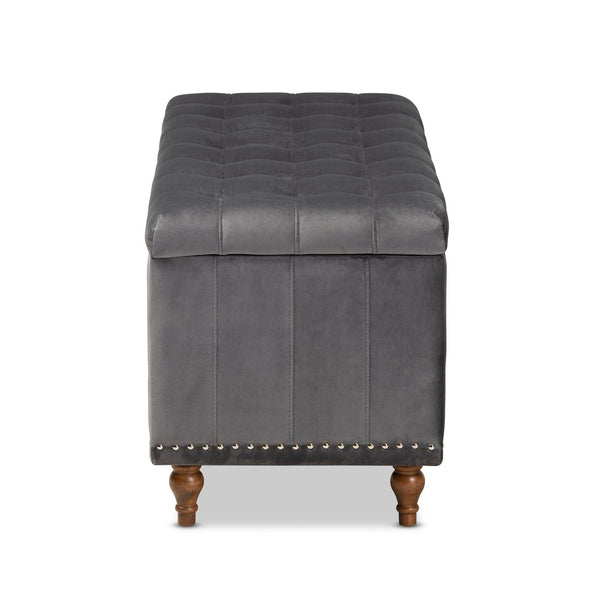 Baxton Studio Baxton Studio Kaylee Modern Grey Velvet Storage Ottoman Bench with Button-Tufted Design & Elegance BBT3137-Grey Velvet/Walnut-Otto