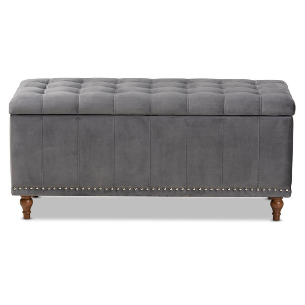 Baxton Studio Baxton Studio Kaylee Modern Grey Velvet Storage Ottoman Bench with Button-Tufted Design & Elegance BBT3137-Grey Velvet/Walnut-Otto
