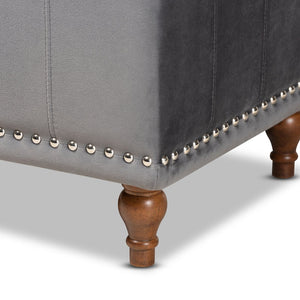 Baxton Studio Baxton Studio Kaylee Modern Grey Velvet Storage Ottoman Bench with Button-Tufted Design & Elegance BBT3137-Grey Velvet/Walnut-Otto