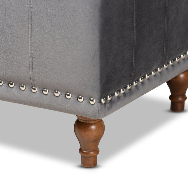 Baxton Studio Baxton Studio Kaylee Modern Grey Velvet Storage Ottoman Bench with Button-Tufted Design & Elegance BBT3137-Grey Velvet/Walnut-Otto