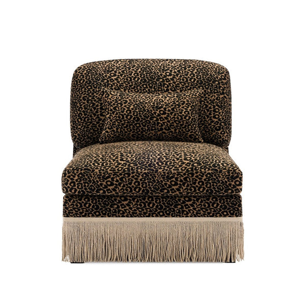 English Elm Armless Modular Sofa Leopard Chenille Upholstered Glam Living Room Accent Piece Black Brown W5656P454393