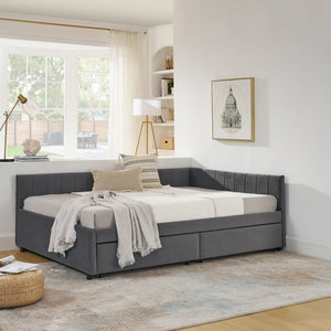 English Elm Full Size Upholstered Tufted Daybed With Storage Drawers - Chic Velvet Frame For Sofa & Sleep Needs W1413S00087