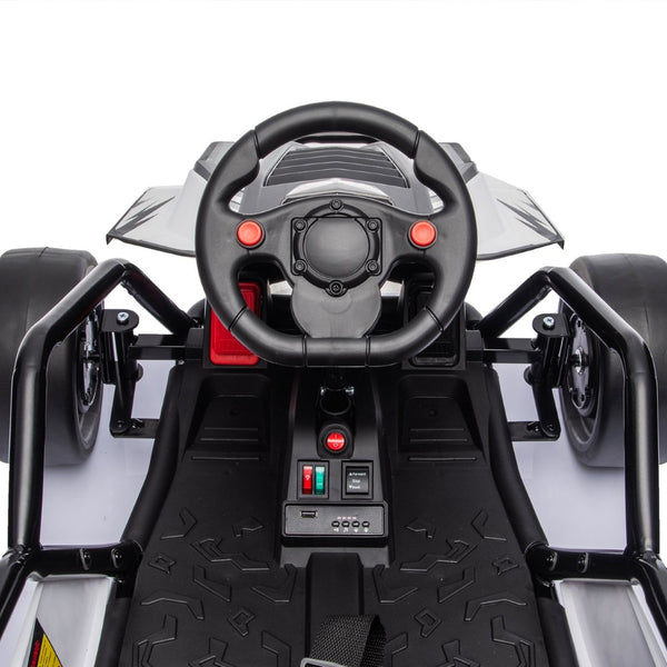 English Elm 24v Dual Motor Kids Go Kart with Drift Mode Roll Cage and Rear Suspension Ages 6 to 12 W1578P454061