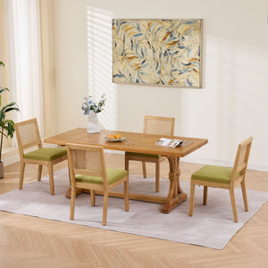 English Elm Farmhouse Rattan Back Dining Chairs Set of 2 with Linen Seat and Hardwood Legs Olive Green W1143P452936