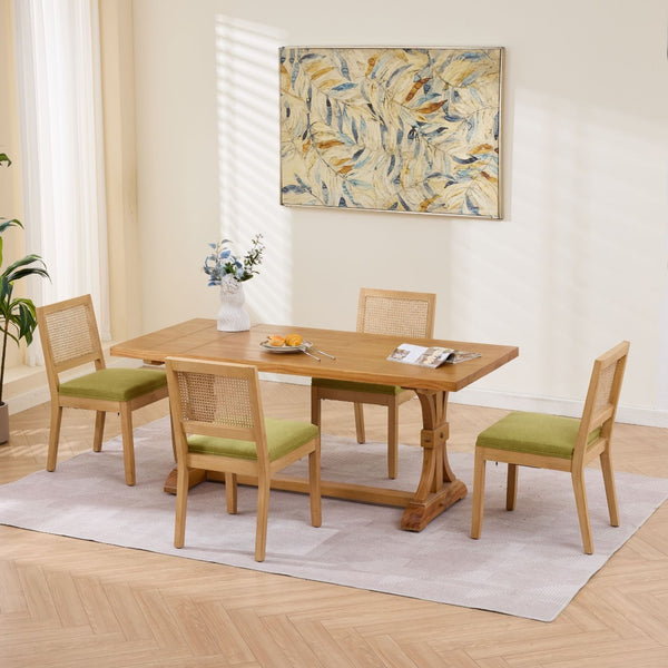 English Elm Farmhouse Rattan Back Dining Chairs Set of 2 with Linen Seat and Hardwood Legs Olive Green W1143P452936