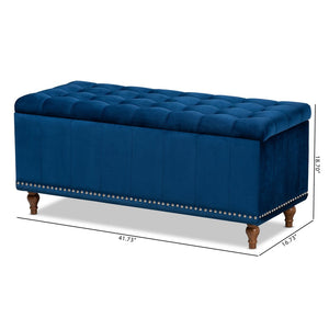 Baxton Studio Baxton Studio Kaylee Navy Blue Velvet Storage Ottoman Bench with Elegant Button Tufting & Style BBT3137-Navy Velvet/Walnut-Otto