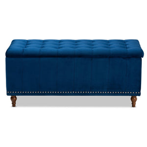 Baxton Studio Baxton Studio Kaylee Navy Blue Velvet Storage Ottoman Bench with Elegant Button Tufting & Style BBT3137-Navy Velvet/Walnut-Otto