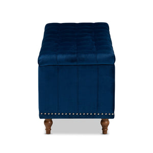 Baxton Studio Baxton Studio Kaylee Navy Blue Velvet Storage Ottoman Bench with Elegant Button Tufting & Style BBT3137-Navy Velvet/Walnut-Otto