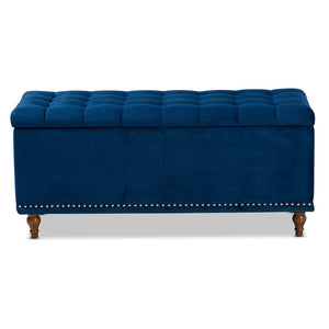 Baxton Studio Baxton Studio Kaylee Navy Blue Velvet Storage Ottoman Bench with Elegant Button Tufting & Style BBT3137-Navy Velvet/Walnut-Otto