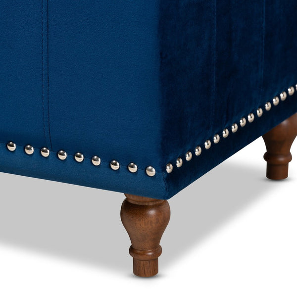 Baxton Studio Baxton Studio Kaylee Navy Blue Velvet Storage Ottoman Bench with Elegant Button Tufting & Style BBT3137-Navy Velvet/Walnut-Otto