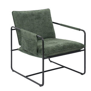 English Elm Accent Chair Mid-Century Rattan Arms Set of 2 with Rubber Wood Legs, Plush Fabric Seat, Cozy Lounge Green T3950P399125