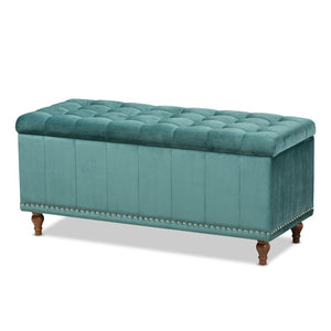 Baxton Studio Baxton Studio Teal Blue Velvet Storage Ottoman Bench with Button-Tufted Design & Elegant Details BBT3137-Teal Velvet/Walnut-Otto