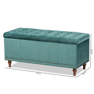 Baxton Studio Baxton Studio Teal Blue Velvet Storage Ottoman Bench with Button-Tufted Design & Elegant Details BBT3137-Teal Velvet/Walnut-Otto