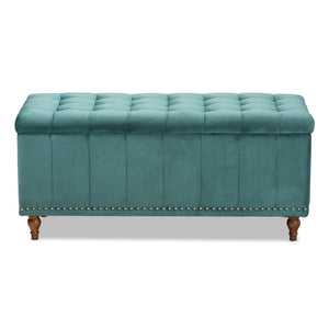 Baxton Studio Baxton Studio Teal Blue Velvet Storage Ottoman Bench with Button-Tufted Design & Elegant Details BBT3137-Teal Velvet/Walnut-Otto