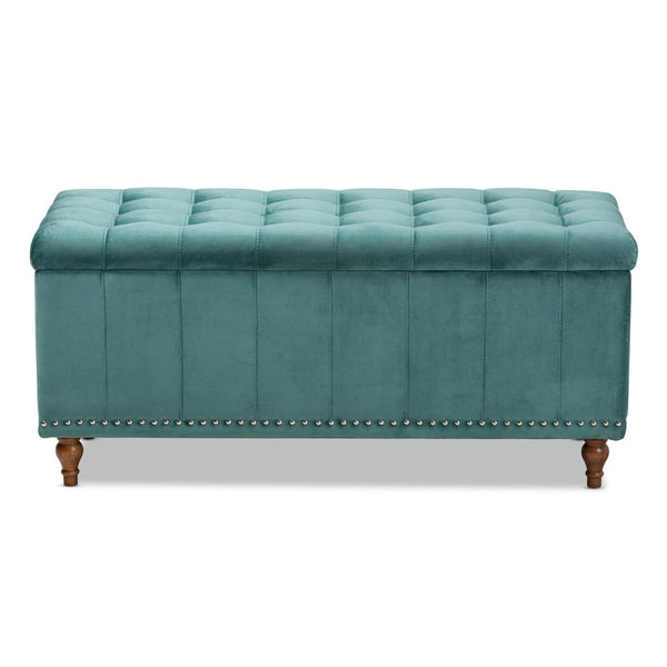 Baxton Studio Baxton Studio Teal Blue Velvet Storage Ottoman Bench with Button-Tufted Design & Elegant Details BBT3137-Teal Velvet/Walnut-Otto