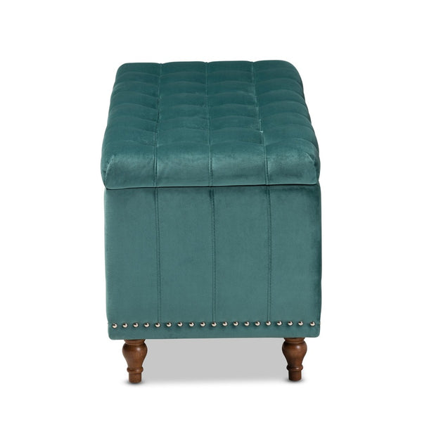 Baxton Studio Baxton Studio Teal Blue Velvet Storage Ottoman Bench with Button-Tufted Design & Elegant Details BBT3137-Teal Velvet/Walnut-Otto