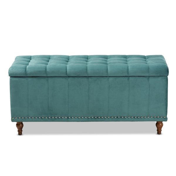 Baxton Studio Baxton Studio Teal Blue Velvet Storage Ottoman Bench with Button-Tufted Design & Elegant Details BBT3137-Teal Velvet/Walnut-Otto