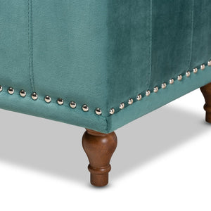 Baxton Studio Baxton Studio Teal Blue Velvet Storage Ottoman Bench with Button-Tufted Design & Elegant Details BBT3137-Teal Velvet/Walnut-Otto