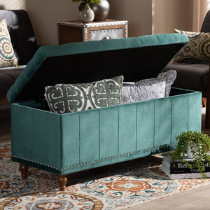 Baxton Studio Baxton Studio Teal Blue Velvet Storage Ottoman Bench with Button-Tufted Design & Elegant Details BBT3137-Teal Velvet/Walnut-Otto