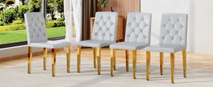 English Elm 4-piece Brown Suede Dining Chair Set with Tufted Back and Walnut Metal Legs Gold,Light Gray W1151P361186