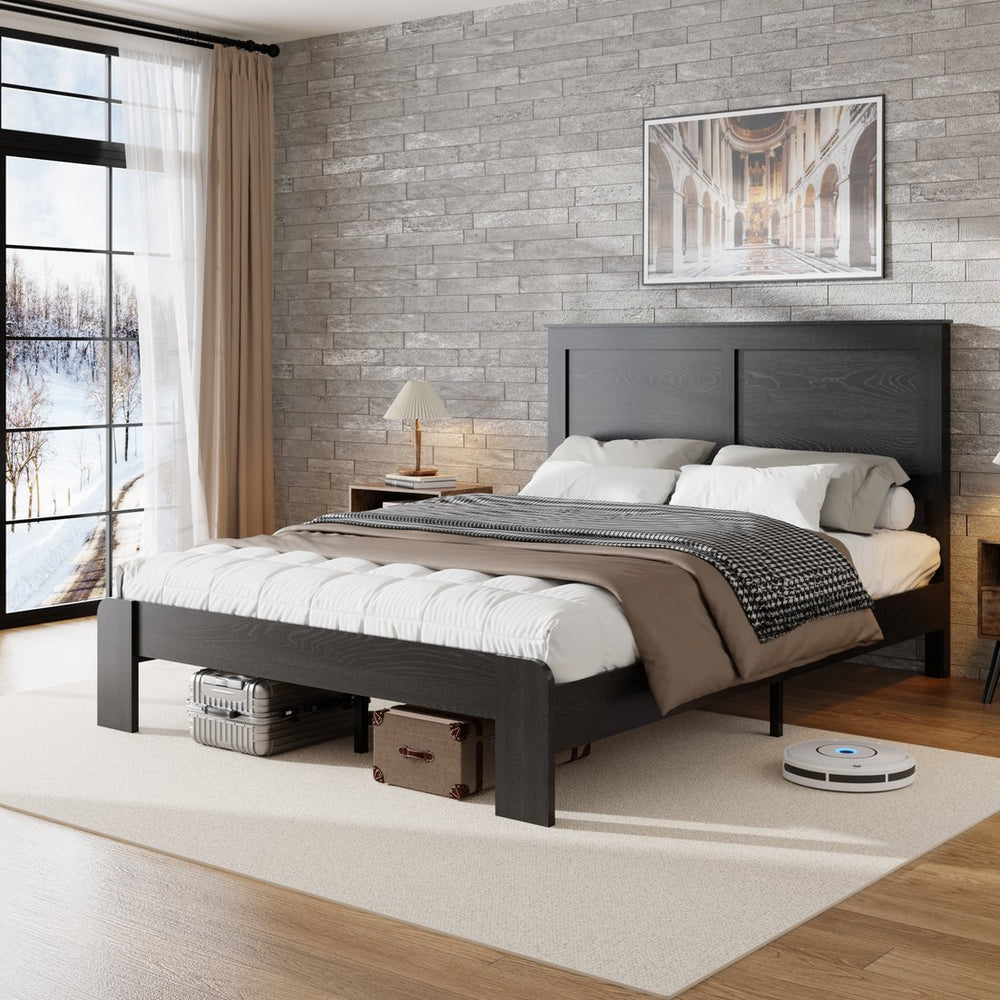 English Elm Bed Frame Full Size – Sturdy Wood Platform, Noise-Free, Easy Assembly, Ample Under-Bed Storage, Dark Finish W636P210908
