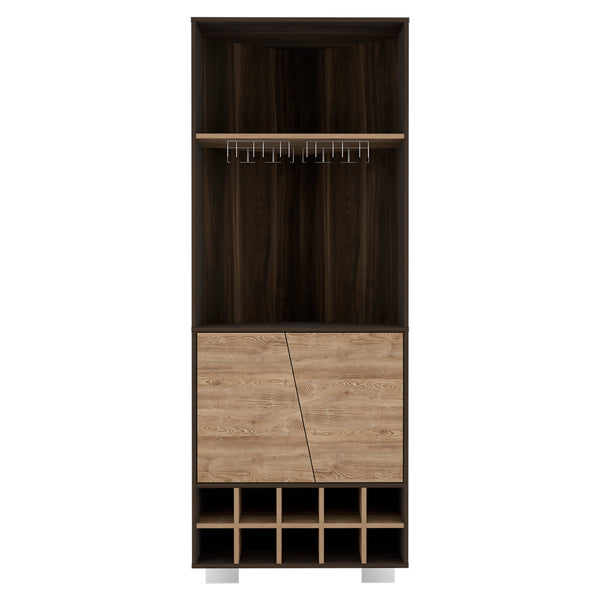 English Elm Fraktal Corner Bar Cabinet with 10-Bottle Wine Rack, Double Doors, 2 Shelves, Multi Finish, Space-Saving Design B070S00324