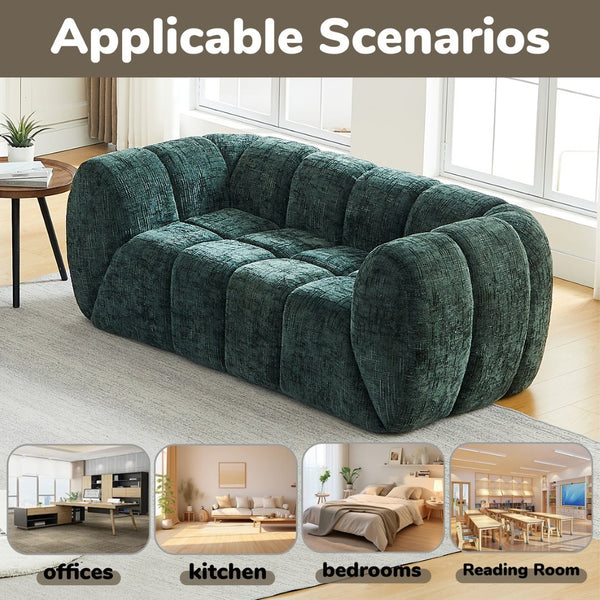 English Elm Chenille Cloud Sofa Quilted Checkered Seat Pure Foam Deep Cushion Contemporary Living Room Green W834S00639