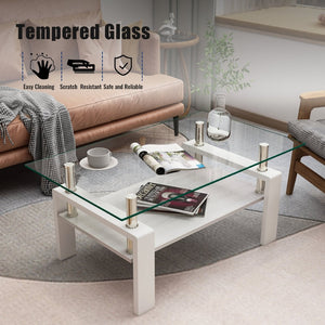 English Elm Rectangle Coffee Table - Modern Tempered Glass Top With Mdf Shelf For Stylish Living Room Organization W241P181456-GIGA