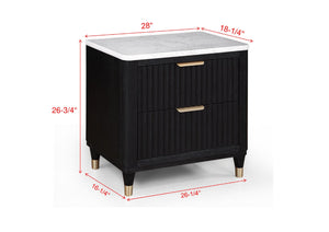 English Elm 1pc Modern Black 2-Drawer Nightstand with White Top, Metal Knobs, Sleek Bedroom Storage 28"x18"x27" B011P240937