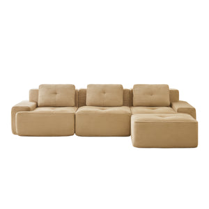 English Elm 117" Modern L-Shaped Sectional Sofa In Camel Corduroy – No Assembly, Deep Seats & Movable Ottoman W714S01468