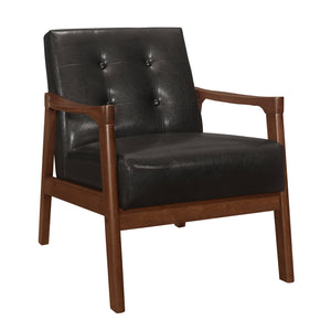 English Elm Accent Mid-Century Modern Button-Tufted Faux Leather Chair with Contoured Arms and Solid Wood Frame Dark Brown 32 L x 26 W x 20 H B011P283264