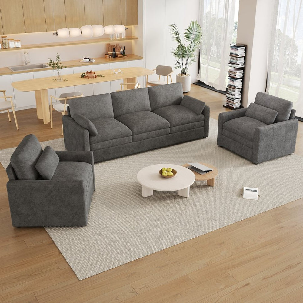 English Elm 101.2" Modular Chenille Sectional Sofa with Tufted Cushions and Deep Seating for Living Room Grey N719S001924E