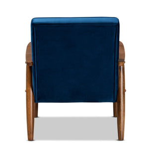 Baxton Studio Baxton Studio Sorrento Mid-Century Modern Velvet Lounge Chair - Stylish Navy Blue Elegance & Comfort BBT8013-Navy Velvet/Walnut-CC