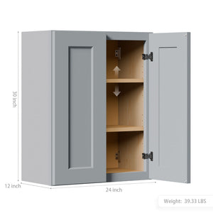 English Elm Gray Shaker Wall Cabinet Solid Wood Double Door Soft Close Kitchen Bath Storage Gray W5662P465943