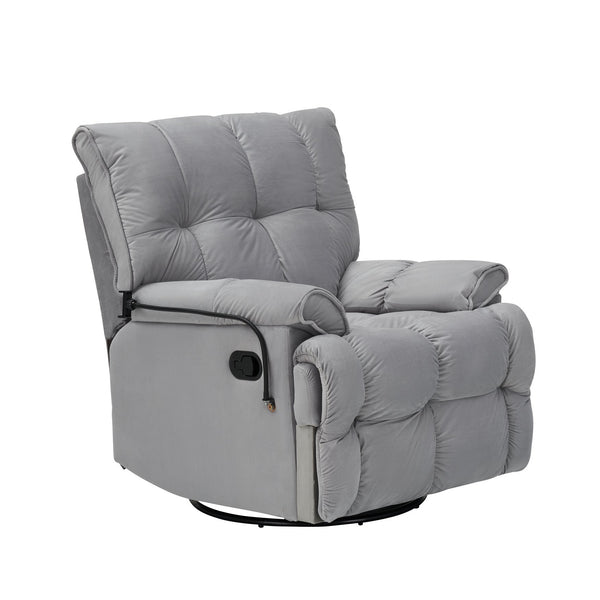 English Elm Single Teddy Upholstered Recliner Chair with Solid Wood Frame, Sponge Cushions & Phone Stand, Adjustable Back to 150° Gray W1278P212863